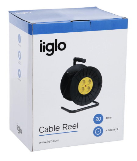 iiglo kabeltrommel – 20 meter, 4 uttak, perfekt for innendørs bruk Strømkabel - Norskombruk.no
