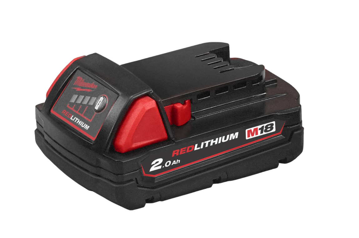 Milwaukee M18B2 18 V, 2,0 Ah REDLITHIUM Batteri - Norskombruk.no